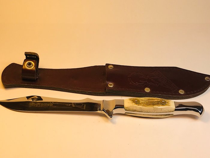 Polen - Vintage Kopromed - Skinner Blacksmith Handmade - Leather sheath - Jachtmes