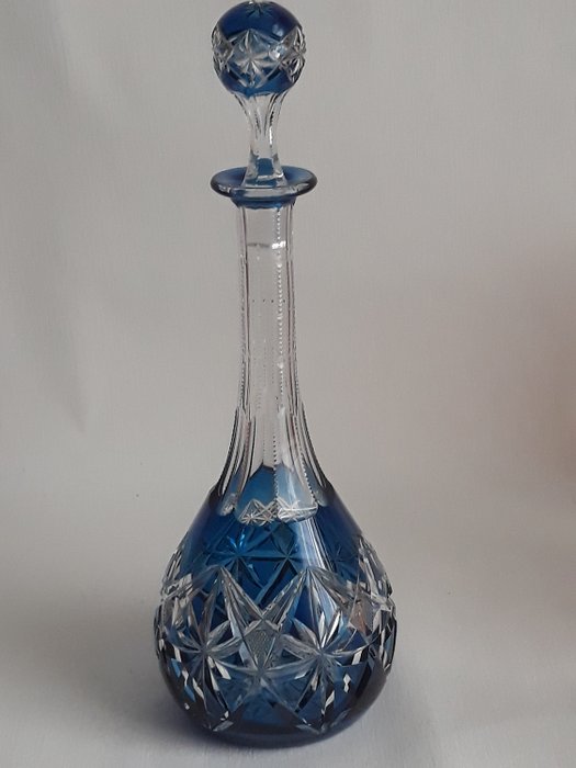 Val Saint Lambert - 藍色玻璃水瓶 - 水晶