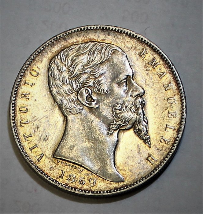Italia - 5 Lire 1859 - Bologna - Vittorio Emanuele II - Re Eletto - Argento