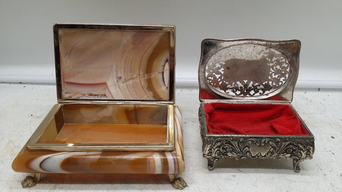 2 Boites a Bijoux Coffret Vintage Onix Marbre d Italie  G.S.E. OTTONE et Boite à Bijoux Regule - Art déco - Laiton, Marbre, Onyx