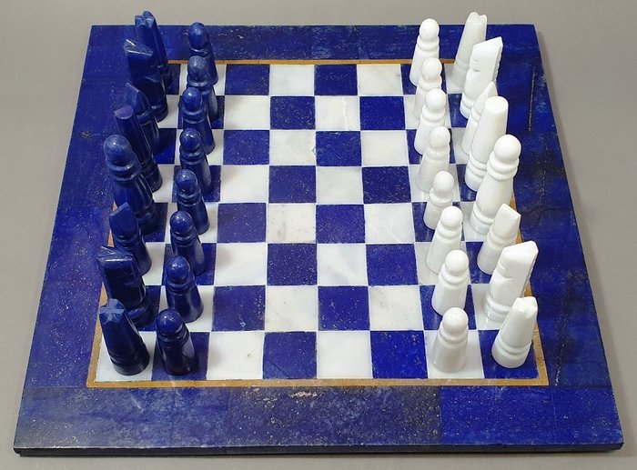 Afgańska szachownica Lapis Lazuli i marmur - 292×292×292 mm - 3736 g - (1)