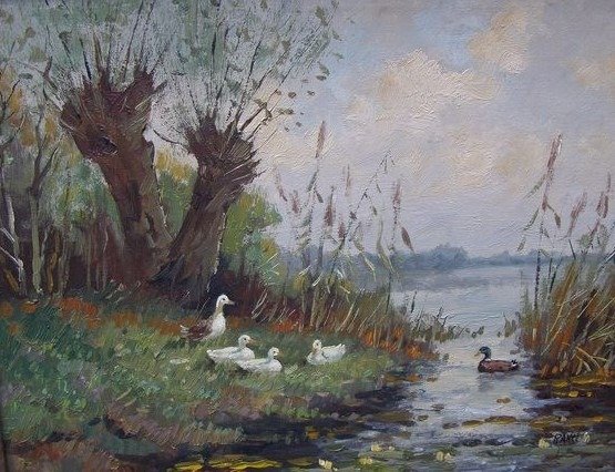W.L. Rangé ( pseud. W. Enneking 1933) - Landschap met eenden.