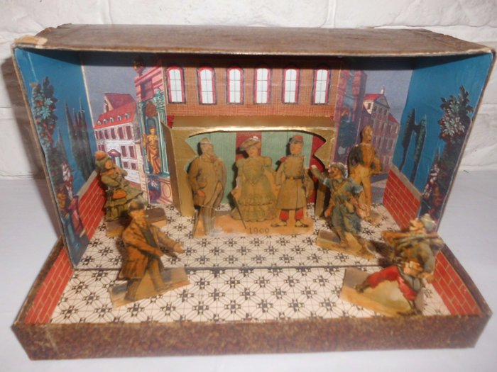 Besonders antike französische Diorama / Look Box, um 1900 - Pappe, Papier