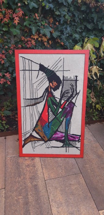 Wanddecoratie  - Moderne tapisserie - Jente med harpe, harpe spiller (57x91 cm) (1) - Vrouw met de harp, harpspeelster 