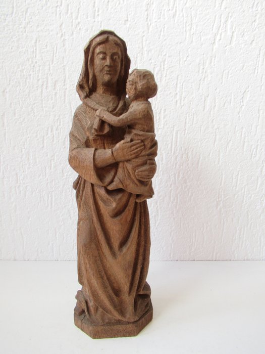 Oud houten beeld Maria met kind  - Hout
