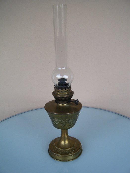 Idéal Brenner 15" - Stara lampa naftowa - Miedź i kryształ