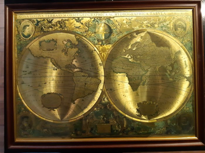 Henricus Hondius - Carte du monde - Papier couche dorée