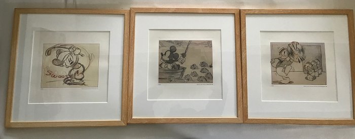 Walt Disney - 3 Prints - Original story sketch of Mickey Mouse - Donald Duck and his nephews
