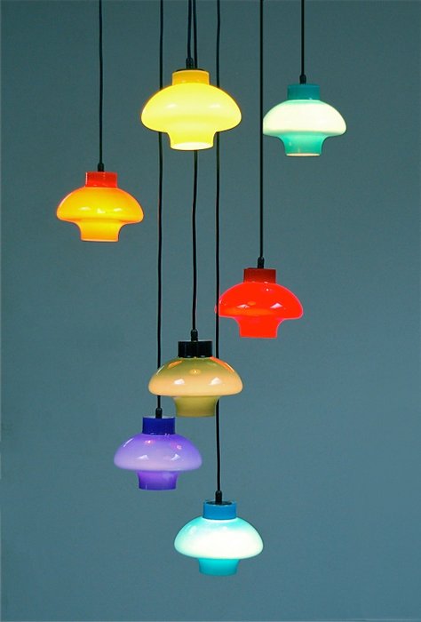 Multi Coloured Cascade Pendant Light, Multi Coloured Lamp Shades