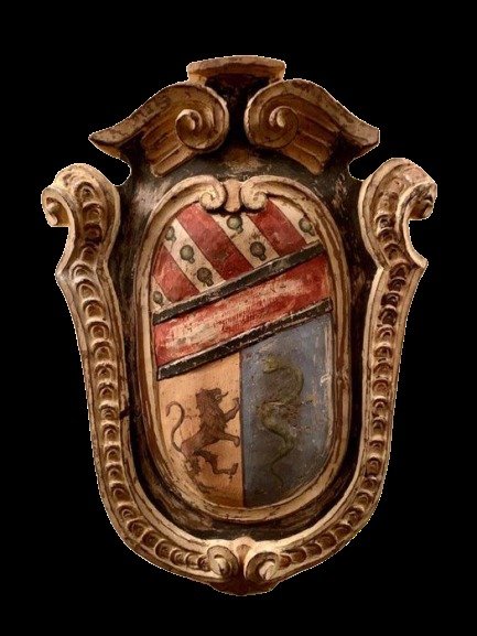 Brasão nobre antiga em madeira - Madeira, policromo - século XIX
