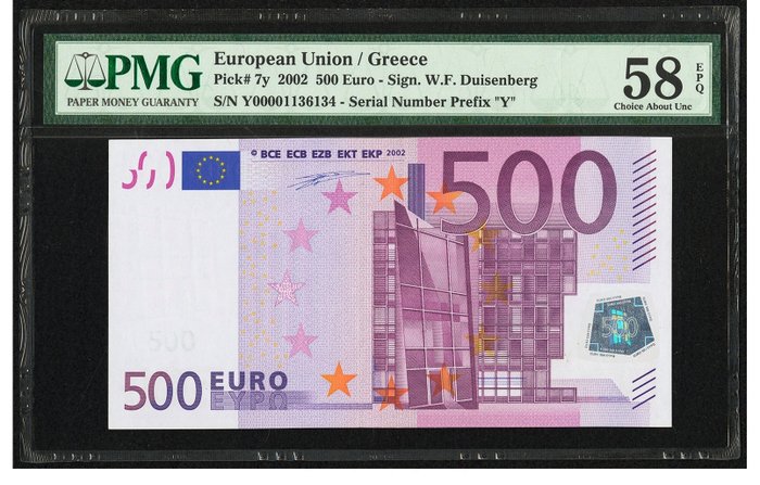 Den europeiske union - Hellas - 500 Euro 2002 - Duisenberg - PMG 58 Choice AU