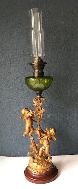 Henryk Kossowski (1855-1921) - Skulptur als Öllampe - 80 cm - Glas, Holz, Zamak-Legierung - Ende des 19. Jahrhunderts