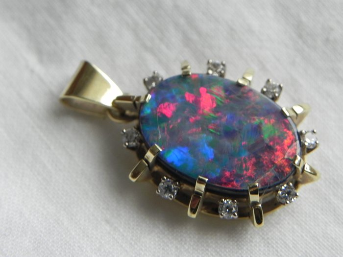 14 kt. Gold - Pendant black opal opal pendant Opal