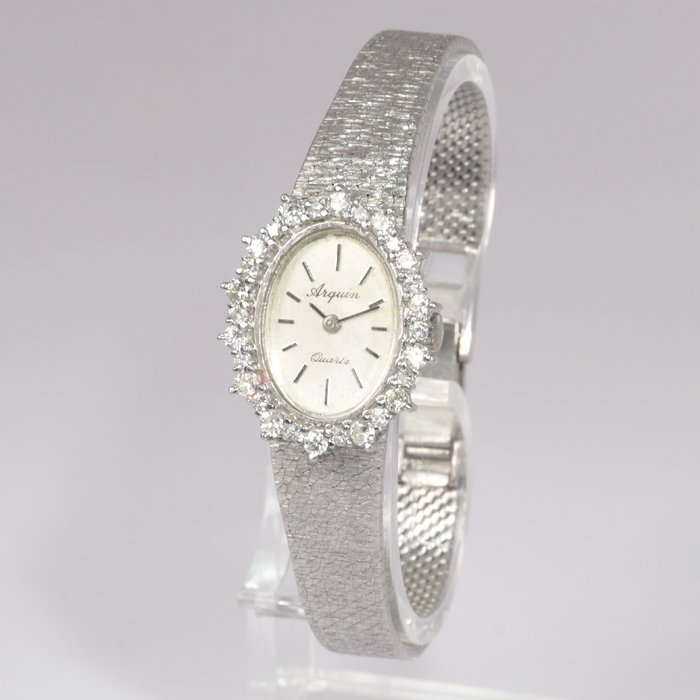 18K包金 白金 - 1970年代后期的70年代怀表，女士腕表- 钻石，钻石总重1.26克拉