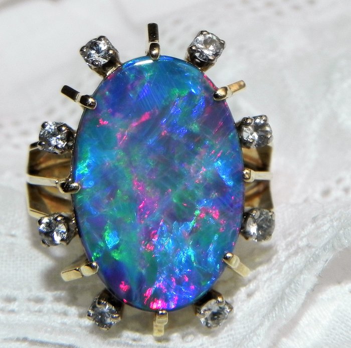 14 carati Oro - Anello anello opale nero opale Opale