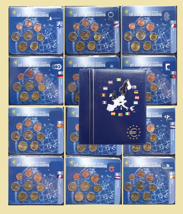 Eurooppa - Jaarsets Euromunten 1999/2002 'Eerste 12 Euro landen' (12 sets) in album
