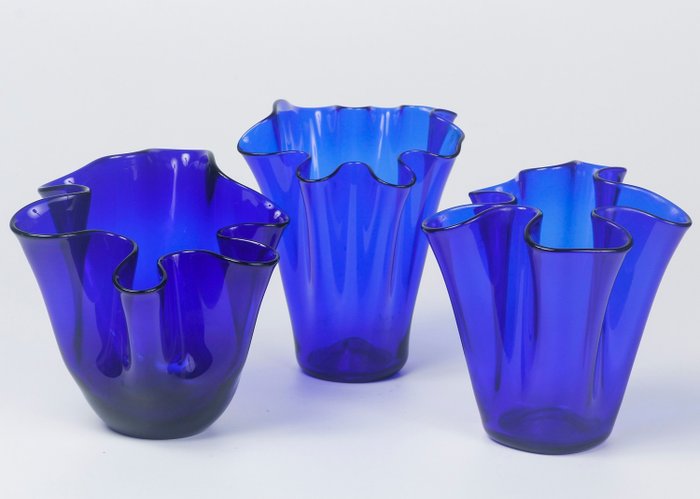 Holmegaard - blue Tulipan and Laguna vases (3) - Glass