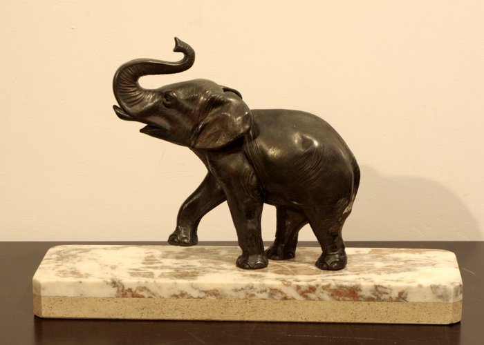 Sculpture, ελέφαντας - Αρ Ντεκό - Μάρμαρο, Ψευδάργυρος