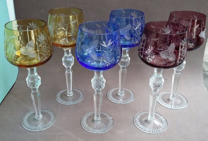 Bicchieri da vino in cristallo sfaccettato Roemer glass glass (6) - Vetro al piombo, cristallo