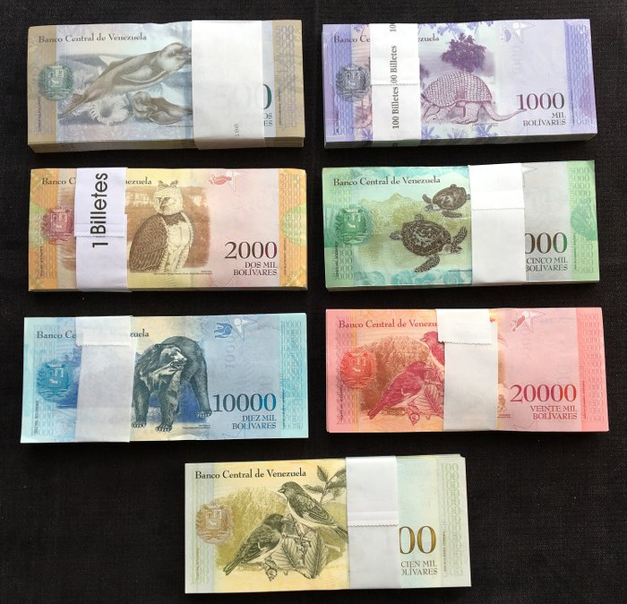 Venezuela - 100 x 500, 1000, 2000, 5000, 10.000, 20.000 and 100.000 Bolívares 2017 - Pick- 94/100 - Original Bundles (700 banknotes)