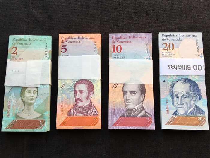 Venezuela. - 100 x 2, 100 x 5, 100 x 10, 100 x 20 Bolívares 2018 - Pick NEW - 4 Original Bundles