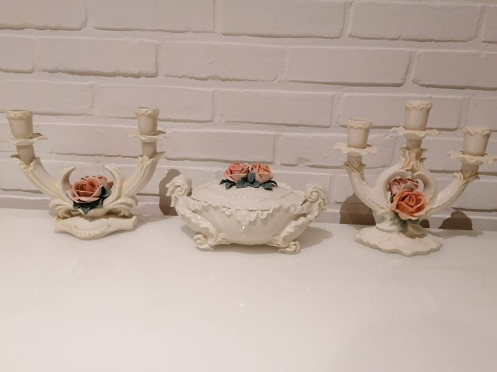 Karl Ens Volkstedt - bonbonniere and candlesticks (3) - Porcelain