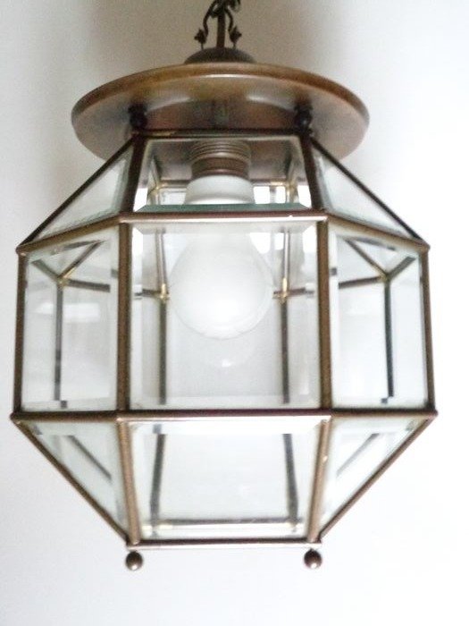 Elegante lámpara de salón de los años treinta - Art Déco - Latón, Vidrio de facetas
