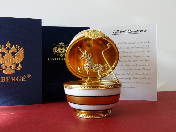 Rare - Fabergé - Αυθεντικό αυγό Faberge αυγό - Πορσελάνη 24 καρατίων Χρυσό Πλήρες Hallmarket-Πιστοποιητικό Authenticty
