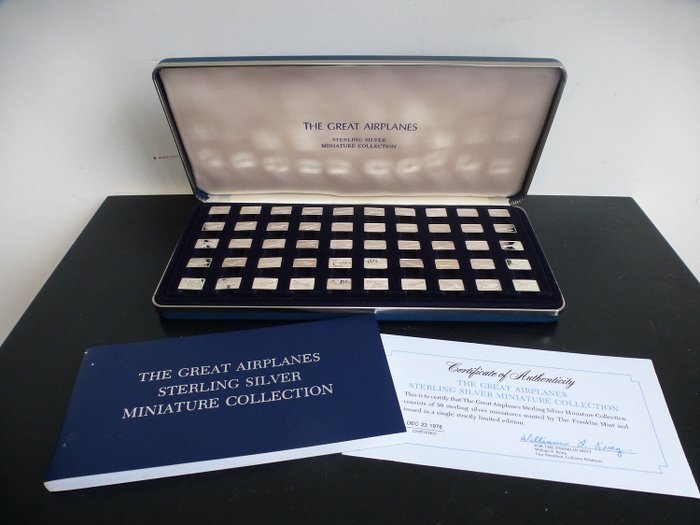Franklin Mint - La colección en miniatura de plata esterlina Great Airplanes con COA y folleto - .925 plata