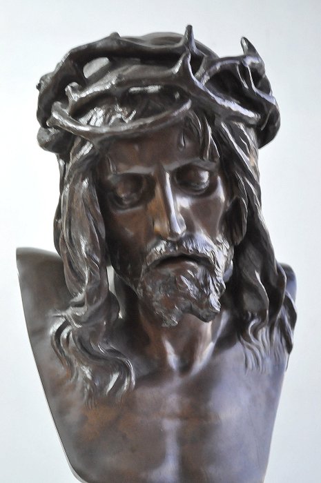 Eugène Marioton (1854–1933)  - Fonderie SIOT DECAUVILLE - 半身像, 基督 - Bronze (patinated) - Late 19th century