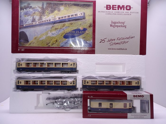 Bemo H0m轨 - 7272 140 / 3236 142 - Passenger carriage set - 高山经典铂尔曼套装/行李车“ 75年冰川快车” - RhB