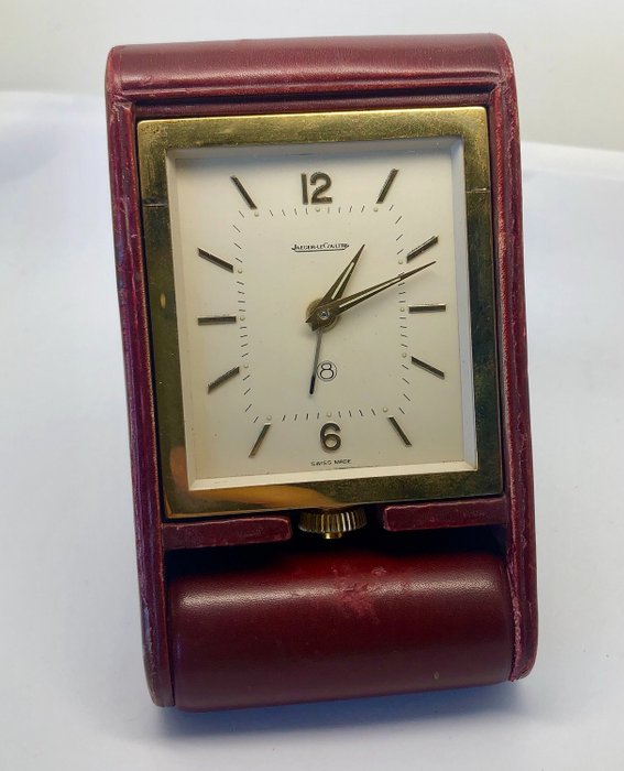 Jaeger LeCoultre 8 dagars reseväckarklocka "INGEN RESERVERA PRIS" - Guldpläterad, Läder - Mitten av 1900-talet