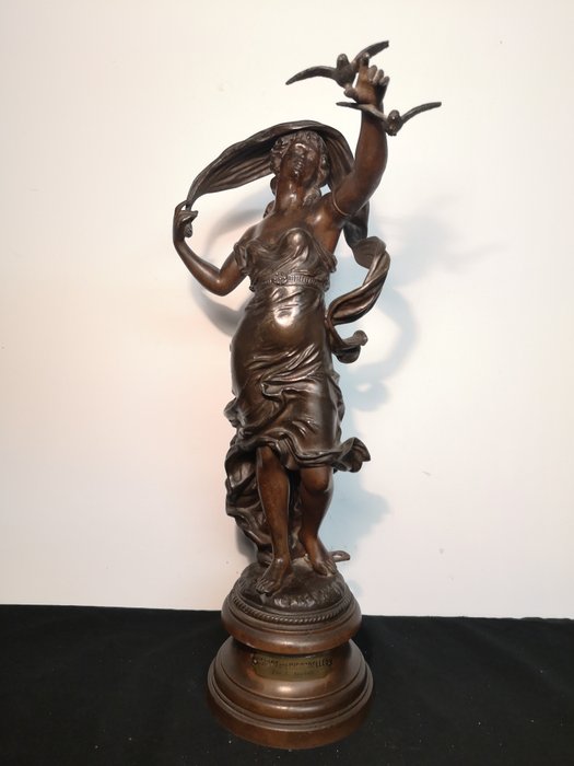 D'après L. Raphaël  - 雕像, 燕子的離開 - 鋅合金 - 20世紀初