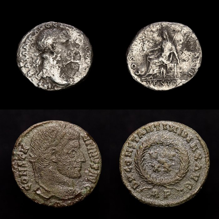 Roman Empire Lot Comprising Two Coins Ar Denarius And Ae
