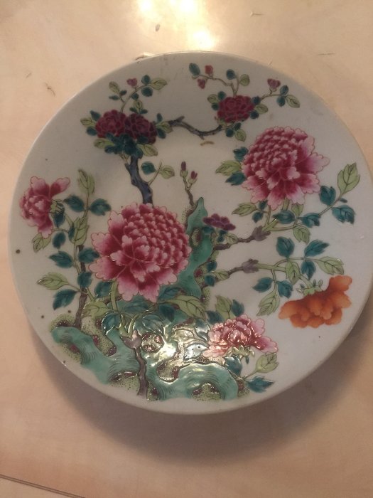 Details about   Pretty Chinese Famille-rose Porcelain Tree Peony Flower Phoenix Plate Ornament 