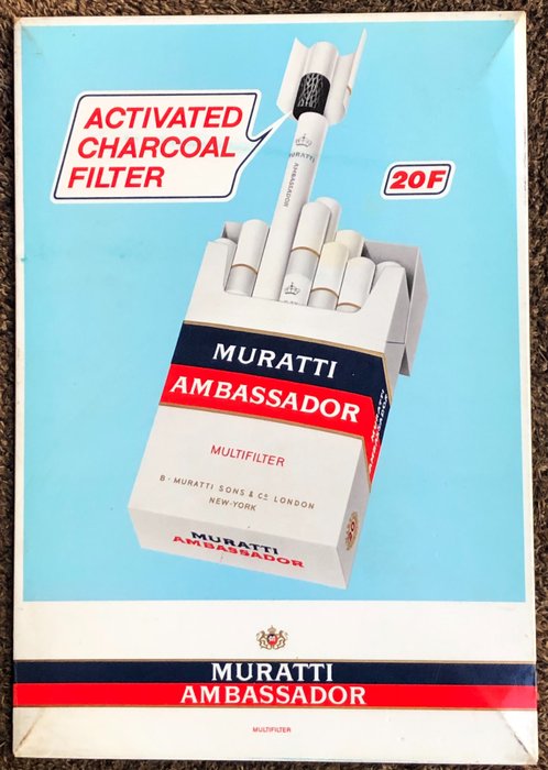 B.Muratti Sons & Co ,Londen - panou publicitar MURATTI AMBASADOR (1) - placă de metal din staniu