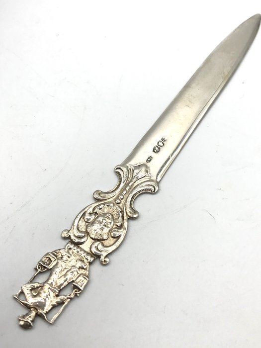 Schoonhoven 1942 - Antique handmade all silver letter opener with decorated handle - Silver