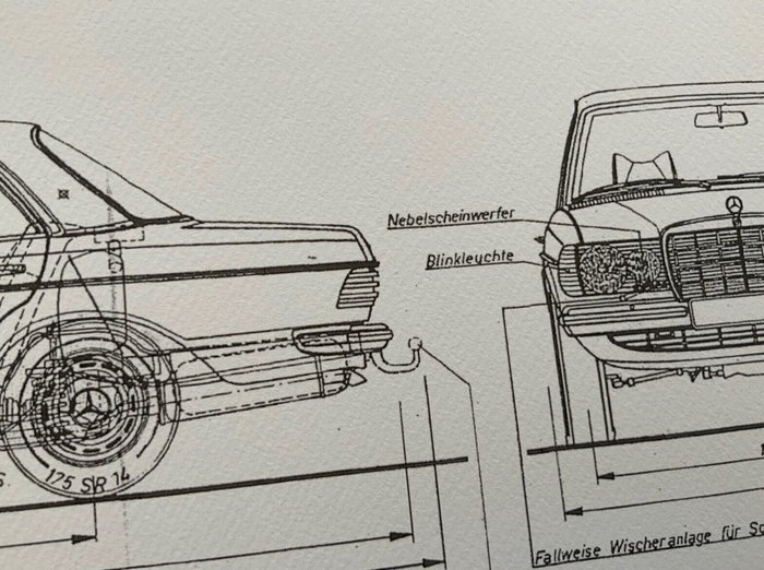 Mercedes W123 Limousine Blueprint Konstruktionszeichnung 