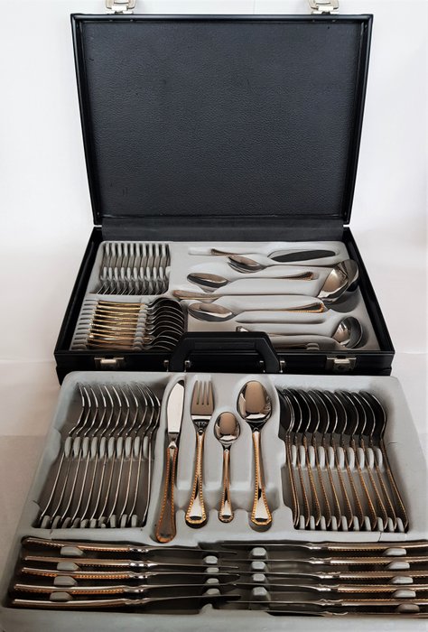Amefa - Stylish Extensive cutlery set for 12 people, 70 pieces, Top model Amefa - 18/10 stainless steel and 23/24 karat gold, case