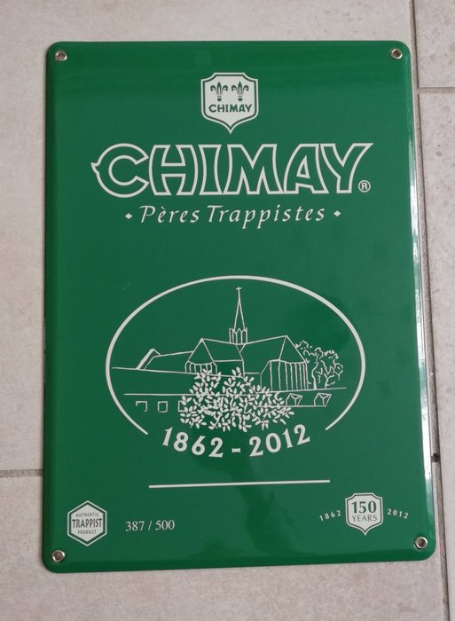 Abbaye de Chimay - Emaljskylt "Chimay 150-årsjubileum" (1) - Emaljerat lakan