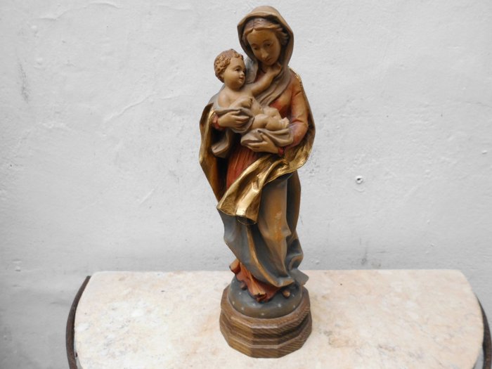 Anri - Scultura in legno - Madonna con bambino - Dipinto a mano - Legno