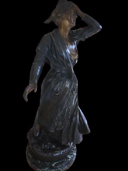 Antonin Mercié (1845 - 1916)  - 雕塑, “ Mireille因中暑而退缩” - 粗锌 - Early 20th century