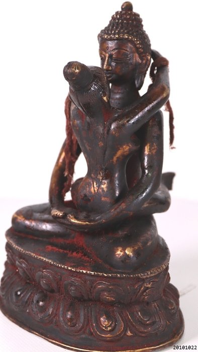særlig statue af Yab Yum Buddha - Bronze - Indien - Slutningen af det 20. århundrede