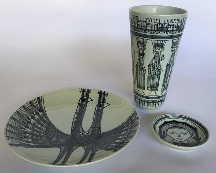 Herman Sanders - Porceleyne Fles Delft Holland - Plate, saucer and vase (3) - Earthenware