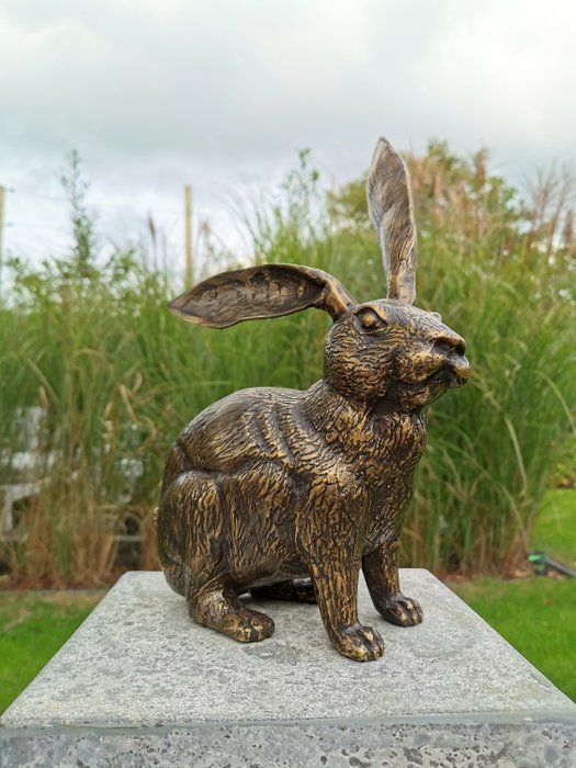 雕像 - Lifelike bronze hare - 铜绿青铜