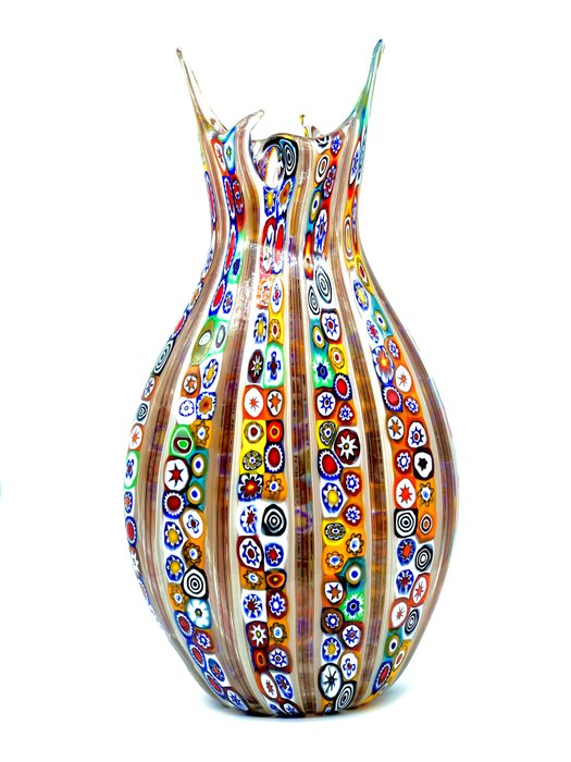 Mario Costantini - L.A. Murano Glass - Exclusive vase in plate with aventurine and murrine canes (44 cm) - Glass
