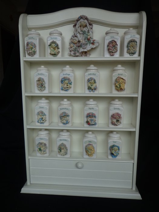 Tjitske van Nus - Goldina Art - 帶有16個香料罐的香料架香料女孩 (18) - 木, 陶瓷