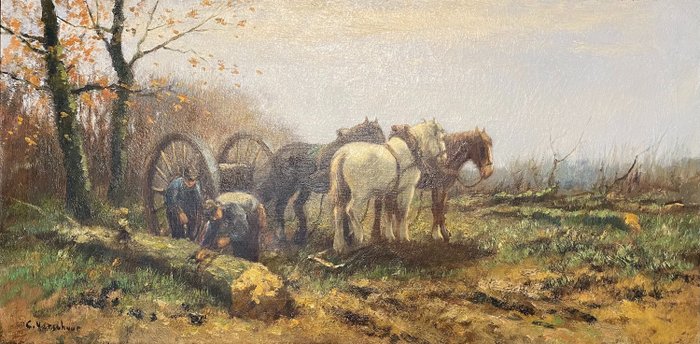 Cornelis Verschuur (1888-1966) Pseudoniem Cor Bouter - Houthakkers  Paarden