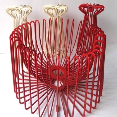 Ehlen Johansson - Ikea - Portafrutta / lampada in metallo rosso + 3 candelieri (4) - Tradig