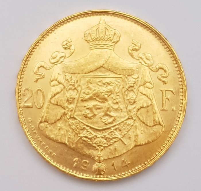 België – 20 Francs 1914 – Albert I – Goud
